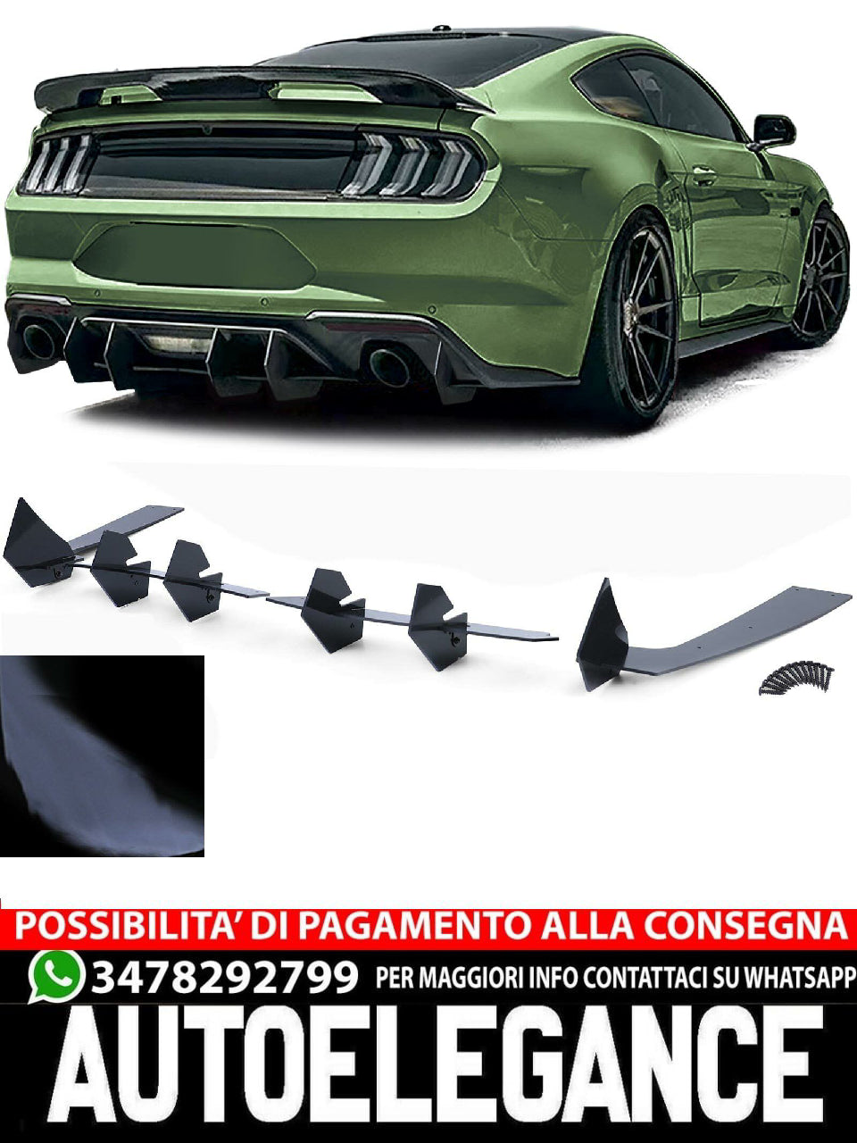 Diffusore posteriore sportivo CUP approccio nero lucido aftermarket compatibile con Ford Mustang GT MK6 dal 14