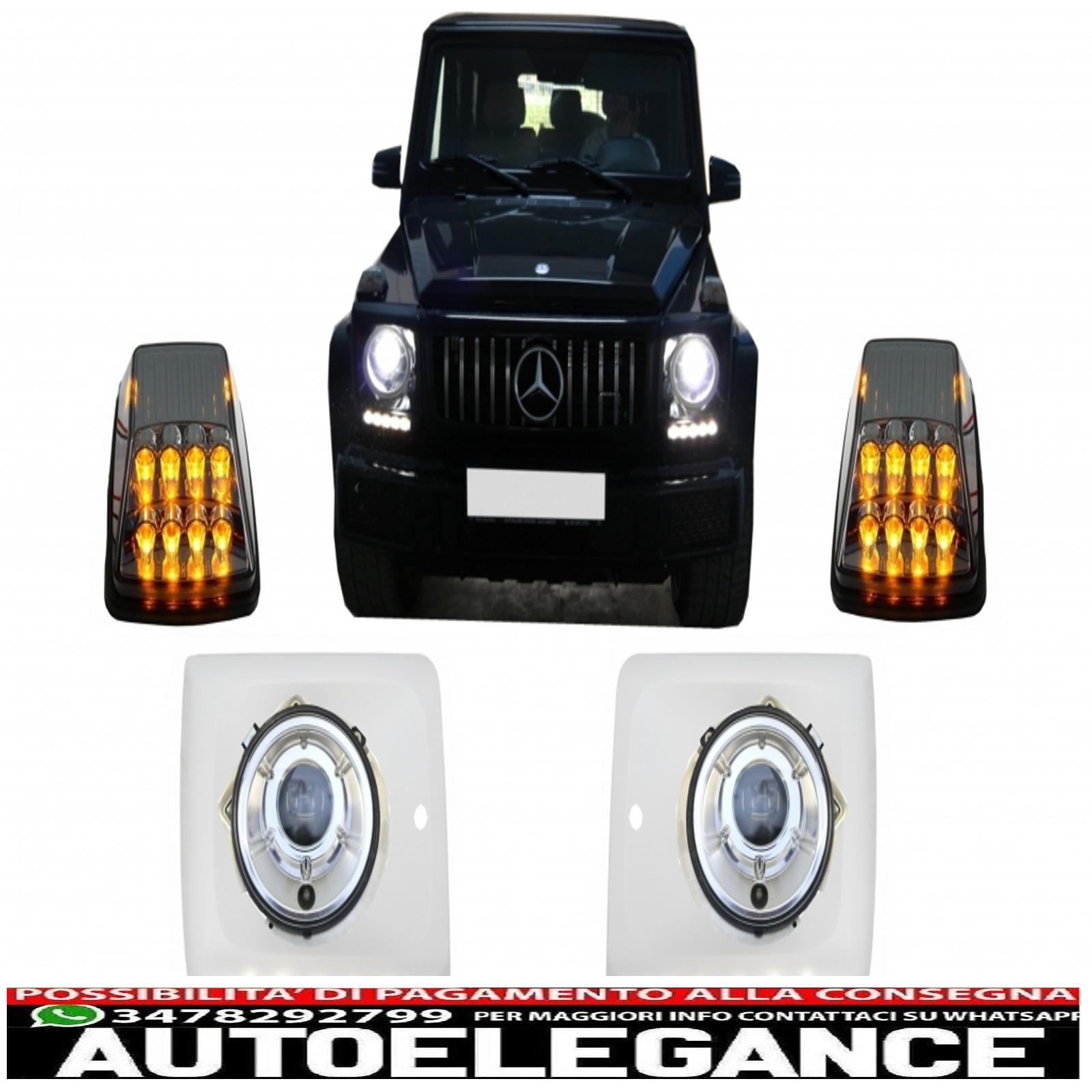 coperture fari con luci diurne a led drl adatte per mercedes classe g w463 (1989-up) con fari cromati e luci di svolta design g65 AUTOELEGANCERICAMBI