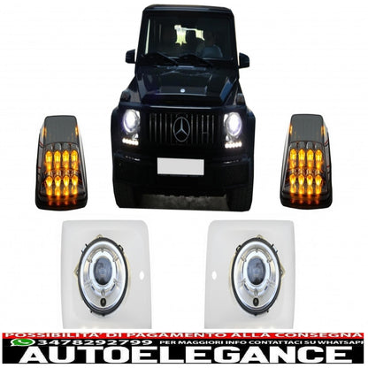 coperture fari con luci diurne a led drl adatte per mercedes classe g w463 (1989-up) con fari cromati e luci di svolta design g65 AUTOELEGANCERICAMBI