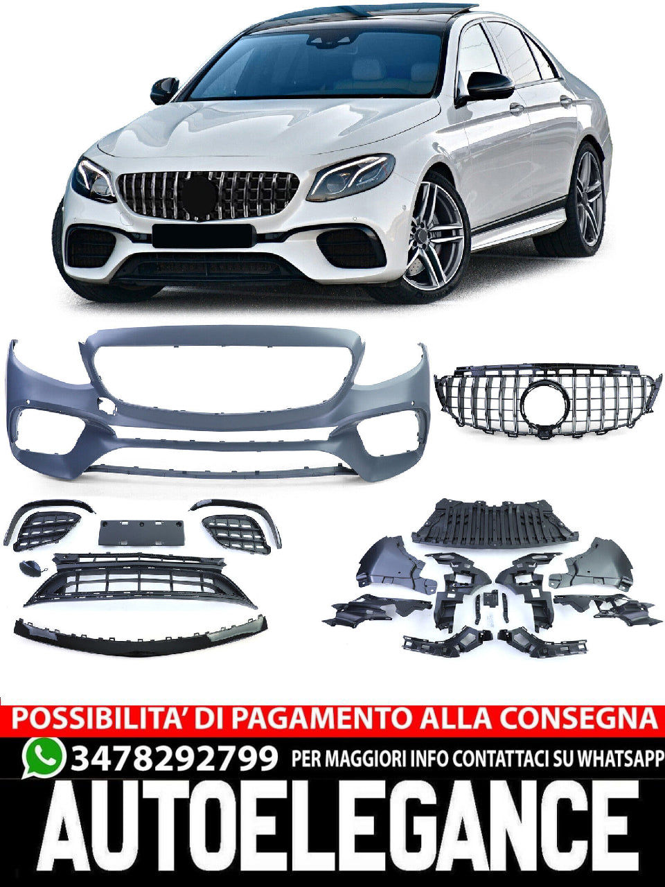 💎Paraurti Sportivo con Calandra Cromo Nero per Mercedes Classe E W213 16-20💎