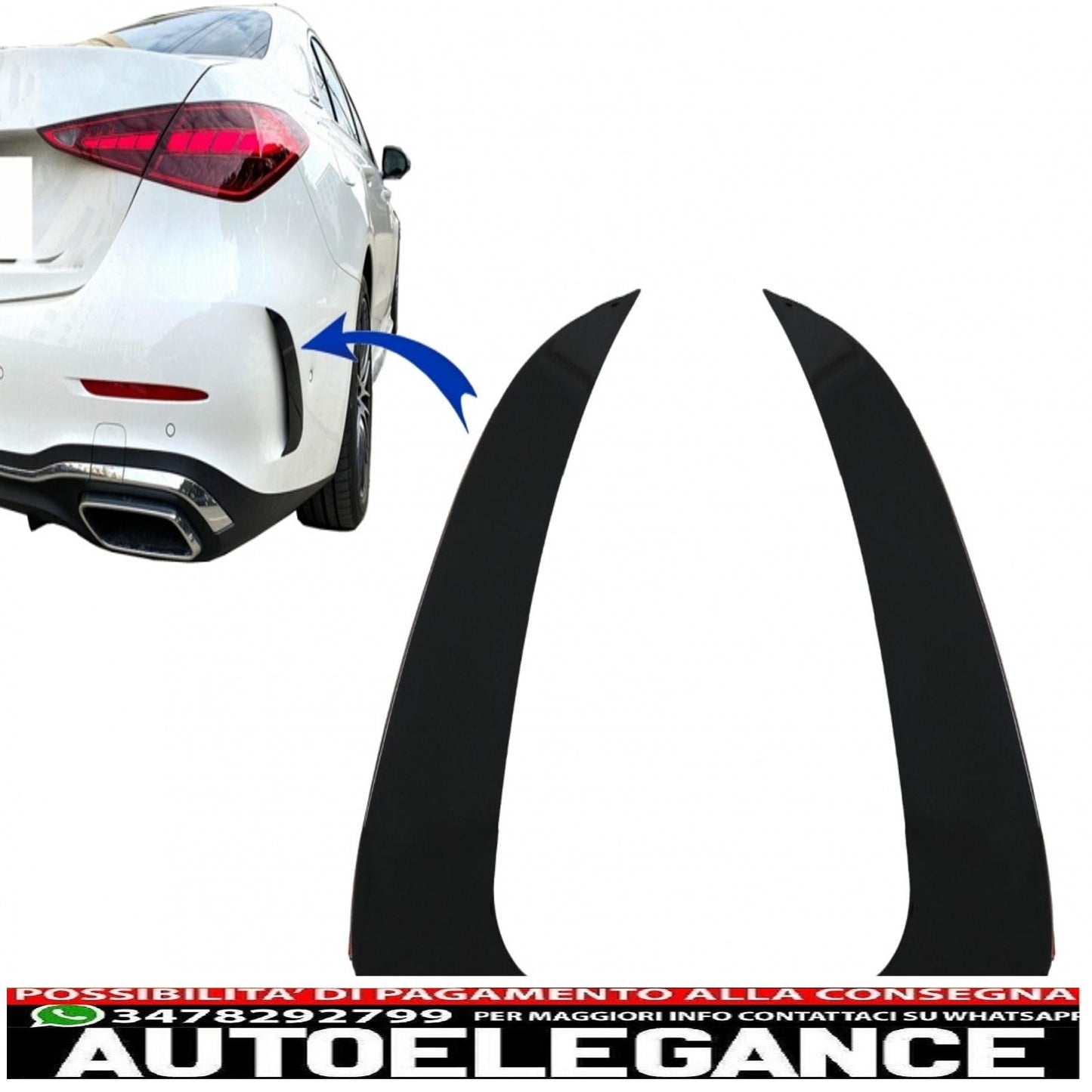 Alette laterali paraurti posteriore adatte per mercedes classe c w206 sport line (2021-up) pianoforte nero AUTOELEGANCERICAMBI