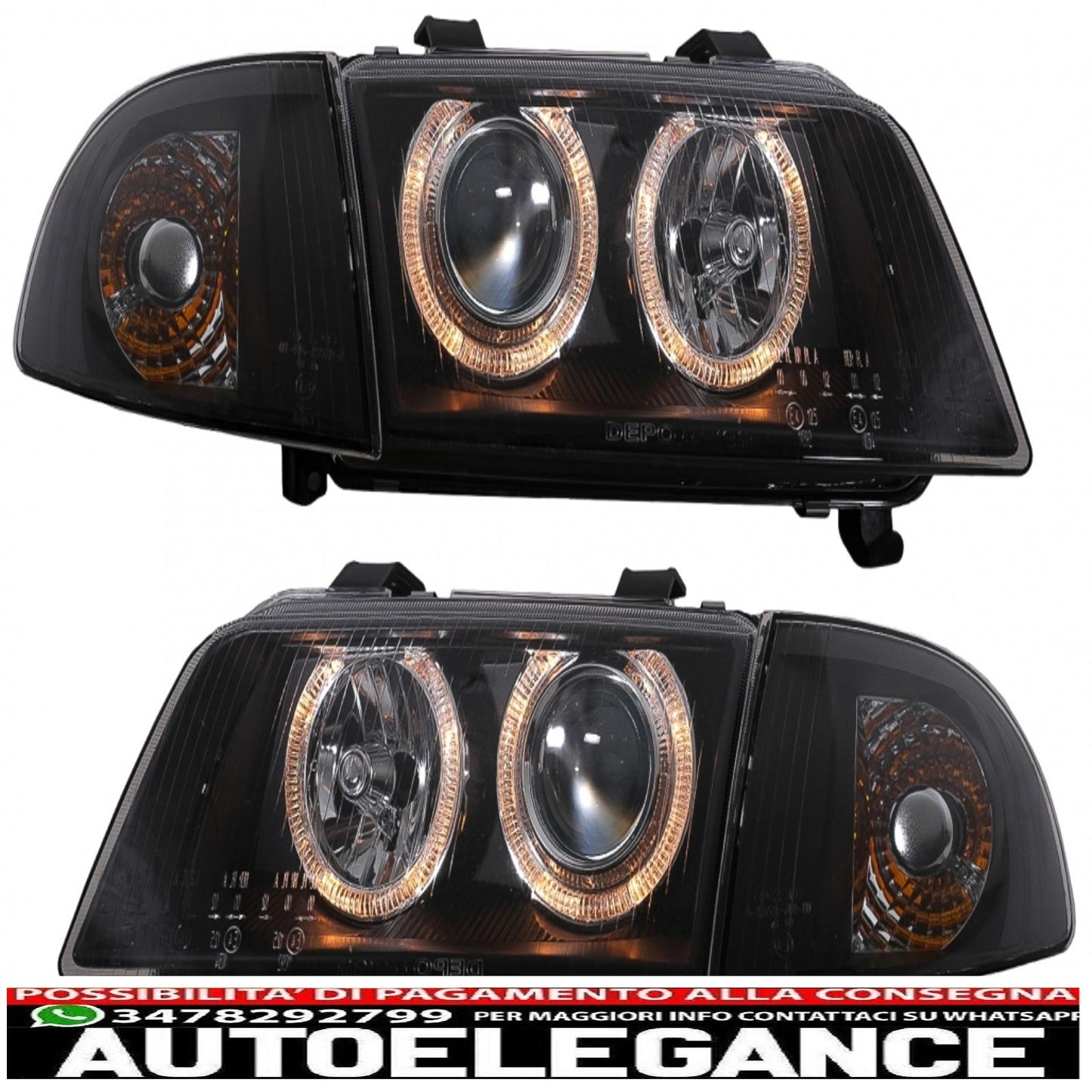 headlights suitable for audi a4 b5 (11.1994-12.1998) angel eye 2 black halo rims