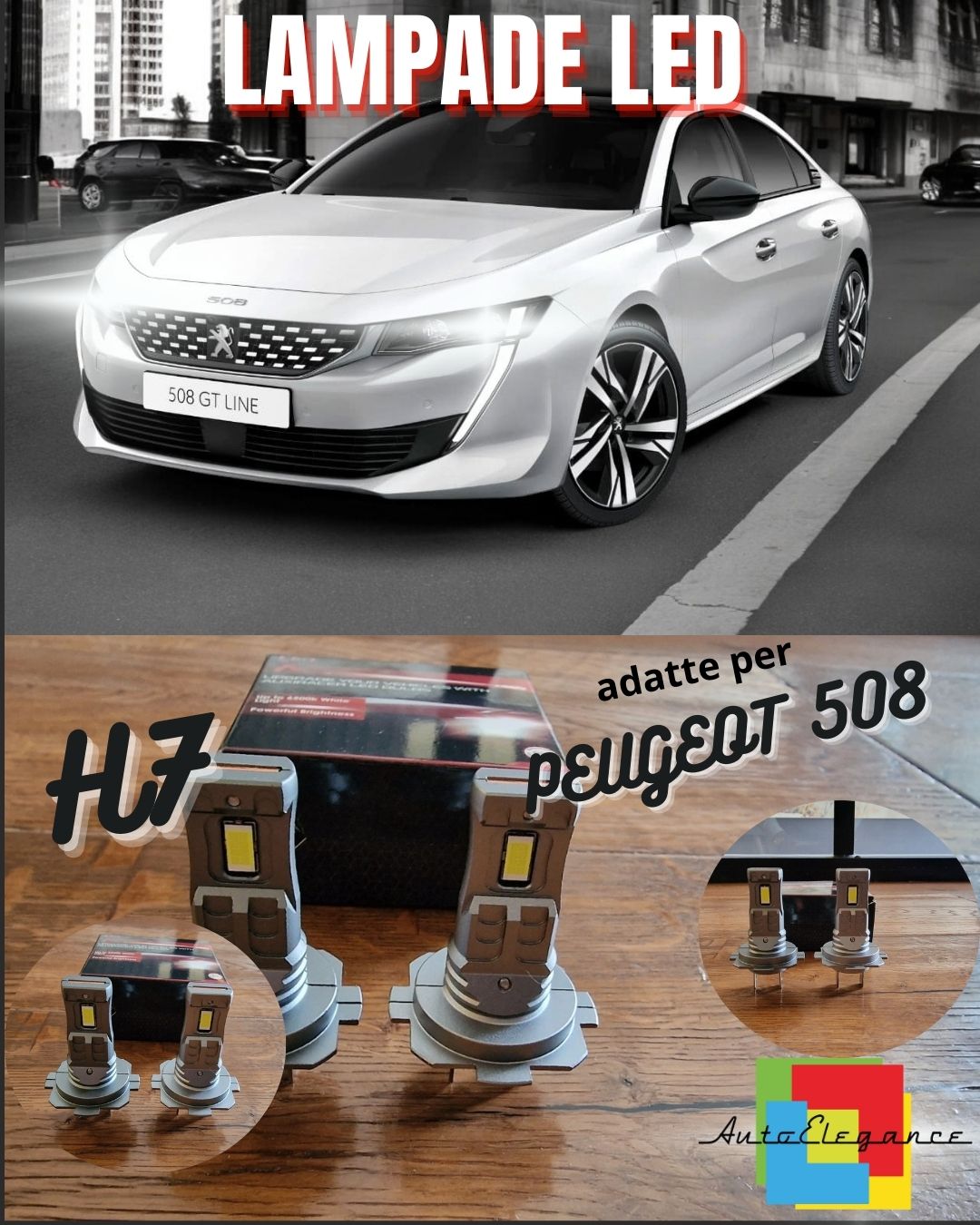 KIT LED H7 PER PEUGEOT 508 6000K BIANCO 6000 LUMEN CANBUS ANABBAGLIANTI