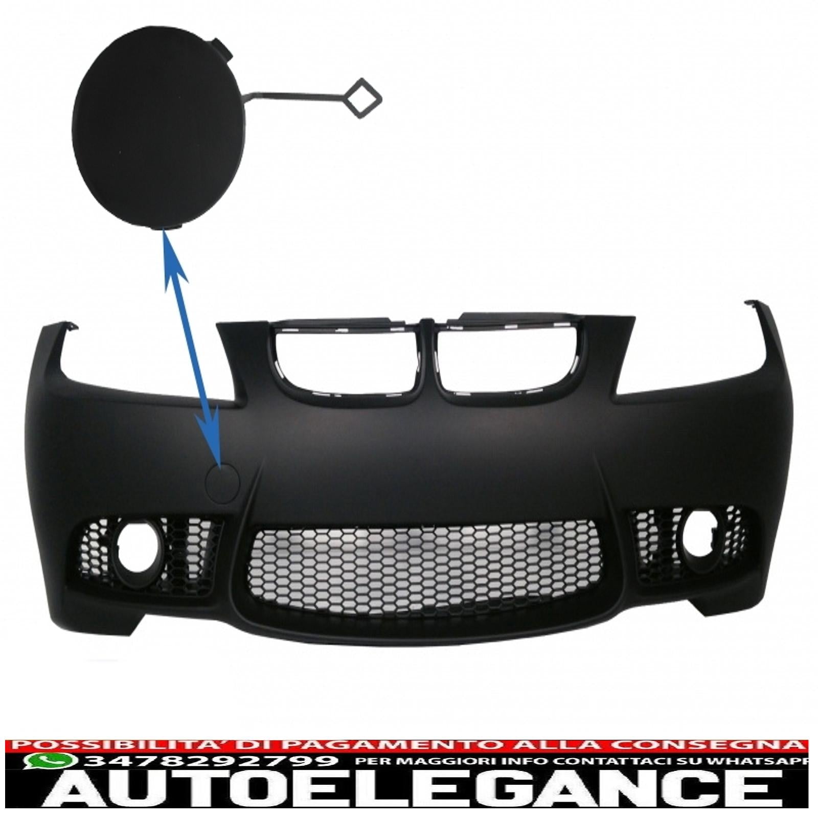 Copri gancio traino paraurti anteriore adatto per bmw serie 3 e90 berlina e91 touring (2004-2008) non lci m3 design AUTOELEGANCERICAMBI