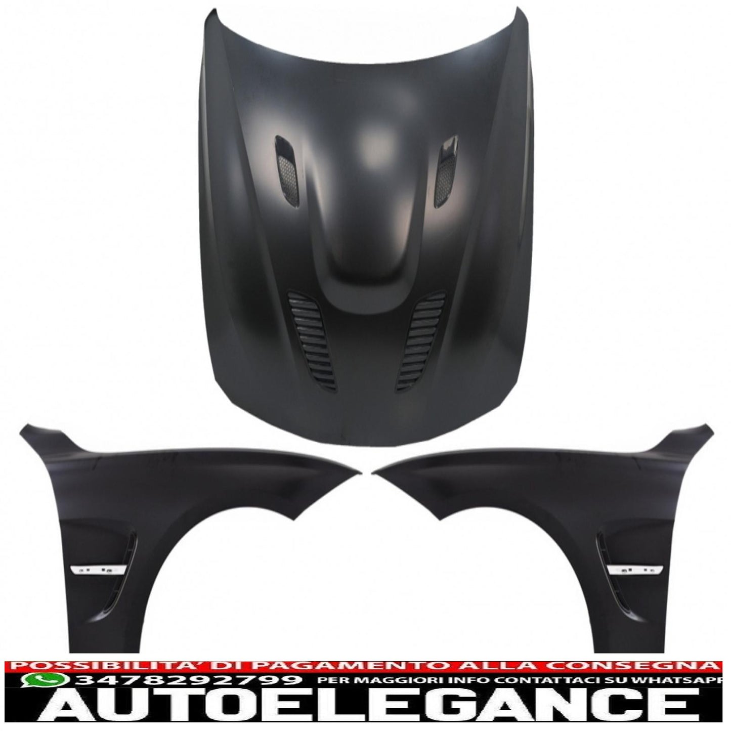cofano cofano con parafanghi anteriori nero cromato adatto a bmw serie 3 f30 f31 (2011-2019) m3 gts look AUTOELEGANCERICAMBI