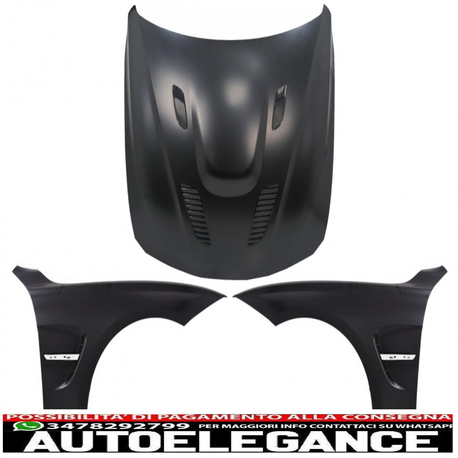 cofano cofano con parafanghi anteriori nero cromato adatto a bmw serie 3 f30 f31 (2011-2019) m3 gts look AUTOELEGANCERICAMBI