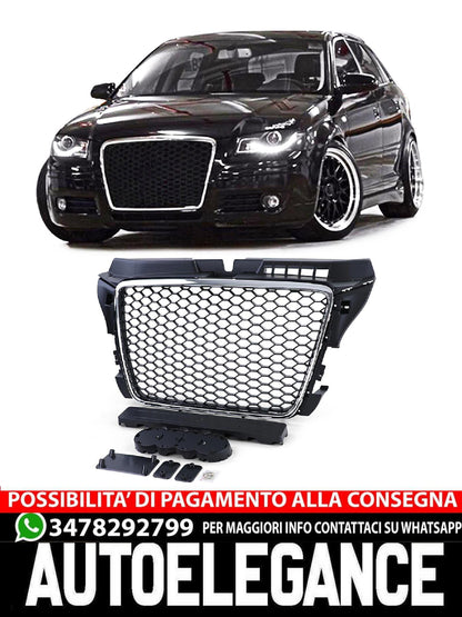 Griglia a nido d'ape senza emblema Nero Opaco Cromato aftermarket compatibile con Audi A3 8P 08-13