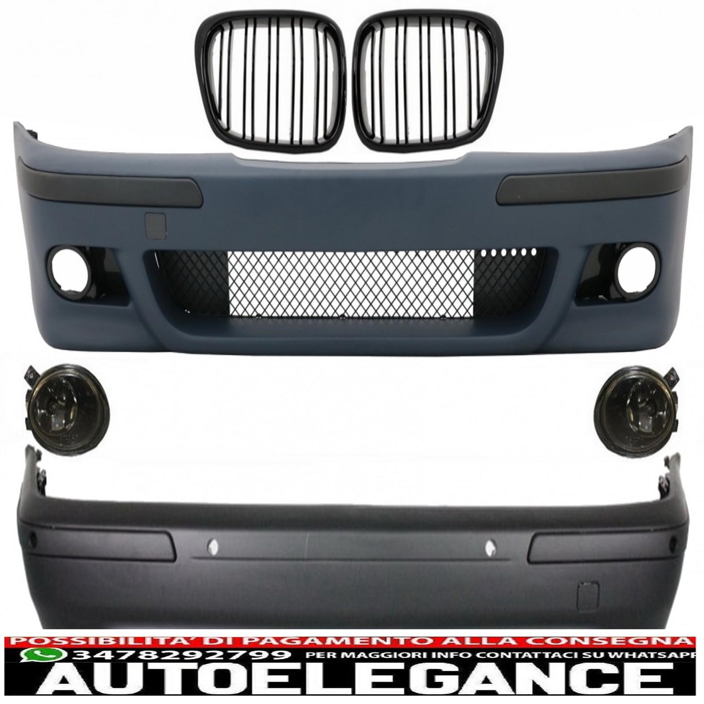 body kit suitable for bmw 5 series e39 (1997-2003) double outlet m5 design with smoke fog lights and piano black central grilles 