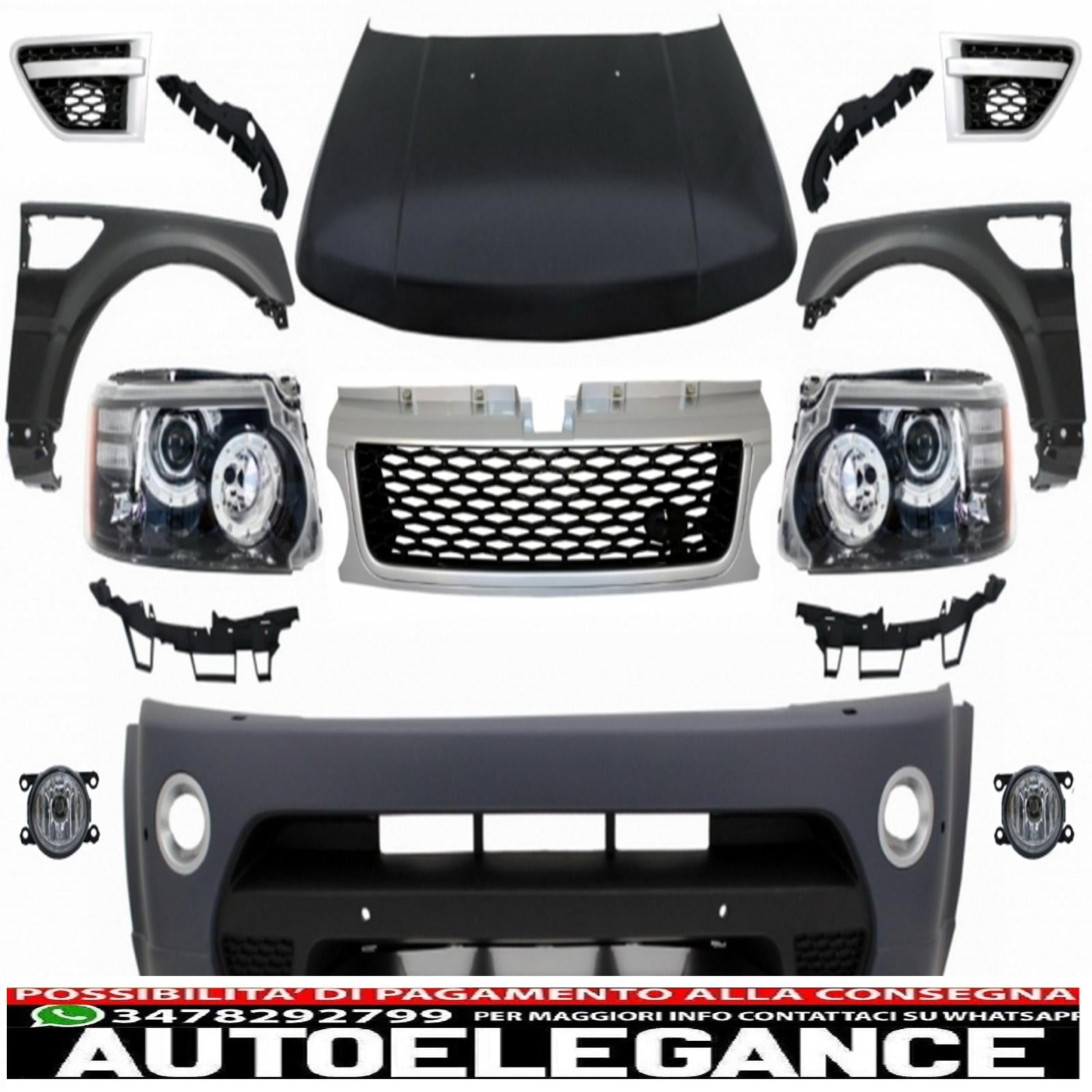 conversione anteriore adatta per Land Range Rover Sport L320 (2005-2013) design autobiografia paraurti fari cofano e parafanghi AUTOELEGANCERICAMBI