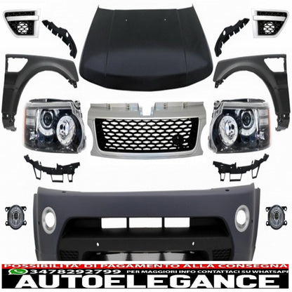 conversione anteriore adatta per Land Range Rover Sport L320 (2005-2013) design autobiografia paraurti fari cofano e parafanghi AUTOELEGANCERICAMBI