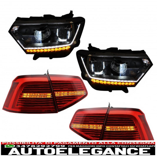 full led headlights with led rear lights suitable for vw passat b8 3g (2014-2019) matrix r line with sequential dynamic cornering lights