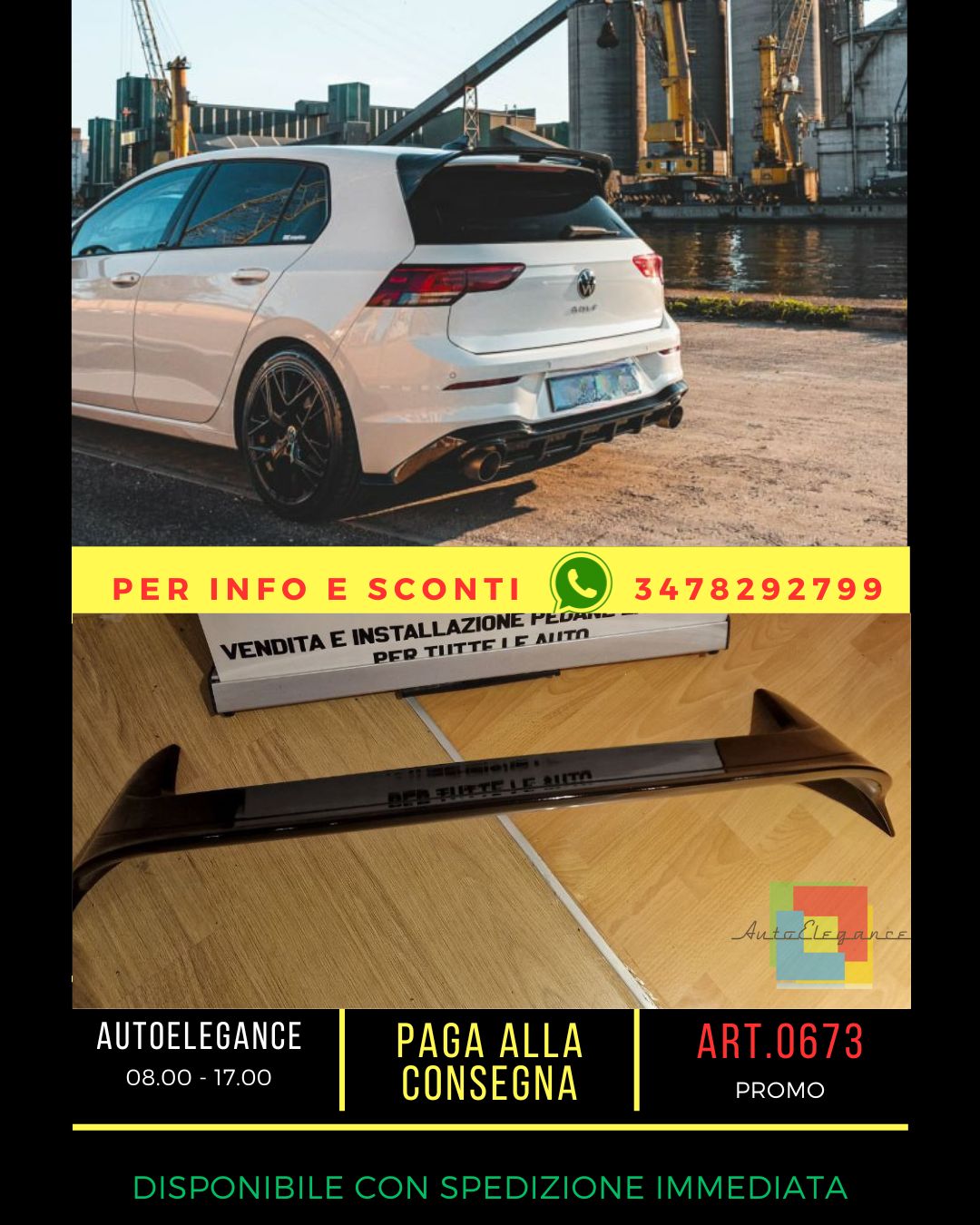 ⭐0673 VW GOLF 8 2019+ SPOILER TETTO POSTERIORE LOOK RLINE NERO LUCIDO ABS⭐