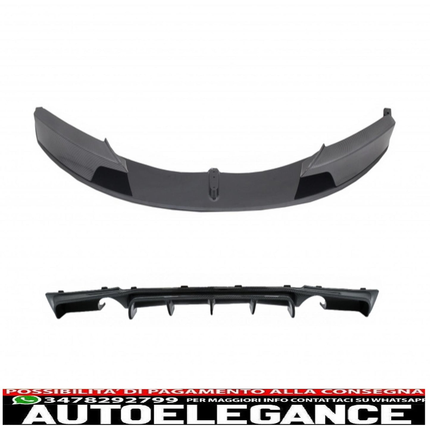 Front bumper spoiler splitter with diffuser double outlet for single exhaust suitable for bmw 3 series f30 f31 (2011-up) m-performance design carbon film coating 