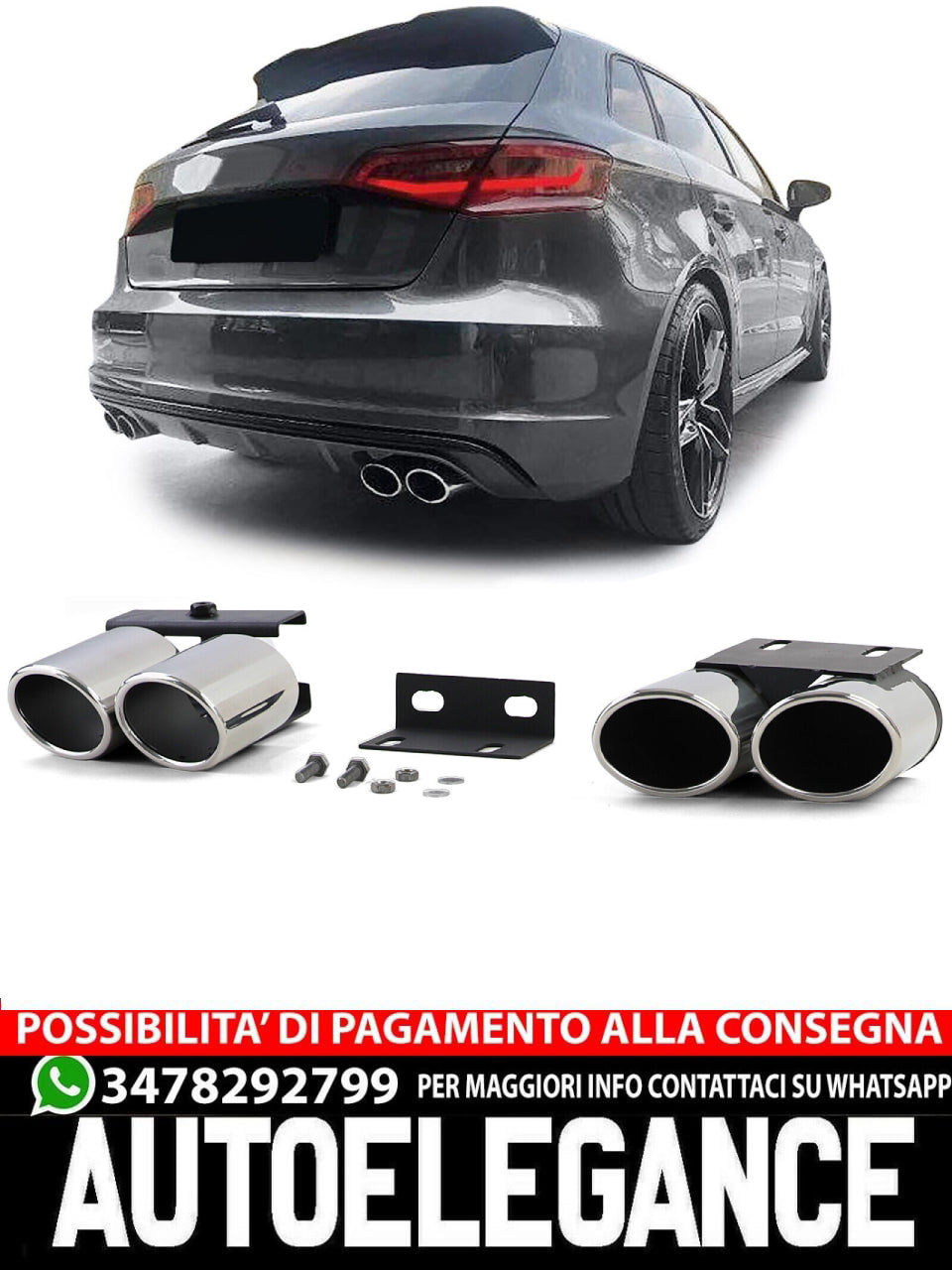 Terminale di scarico conversione con manichino a ottica S a 4 tubi per Audi A3 8V 1.4 1.8 2.0