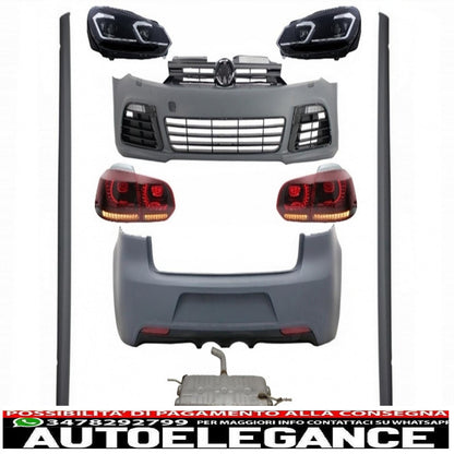 complete body kit suitable for vw golf vi 6 mk6 (2008-2013) r20 design with led headlights and rear lights dynamic cornering light + full exhaust system 