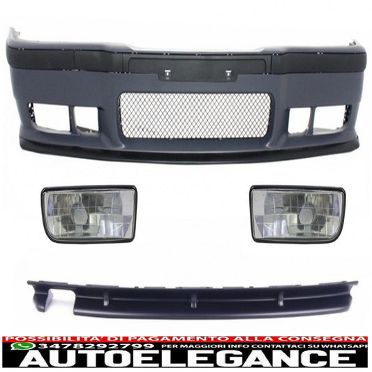 kit carrozzeria adatto per BMW serie 3 e36 (1992-1997) con fendinebbia cromati e spoiler paraurti posteriore design M3