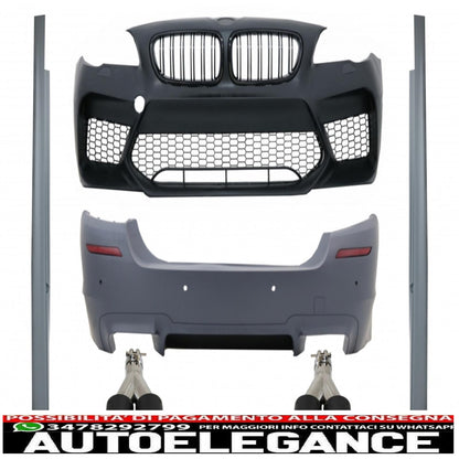 kit carrozzeria adatto per paraurti BMW serie 5 F10 (2011-2017) con minigonne laterali e doppi terminali di scarico doppi in fibra di carbonio design M5