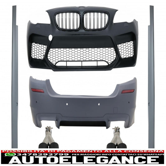 kit carrozzeria adatto per paraurti BMW serie 5 F10 (2011-2017) con minigonne laterali e doppi terminali di scarico doppi in fibra di carbonio design M5