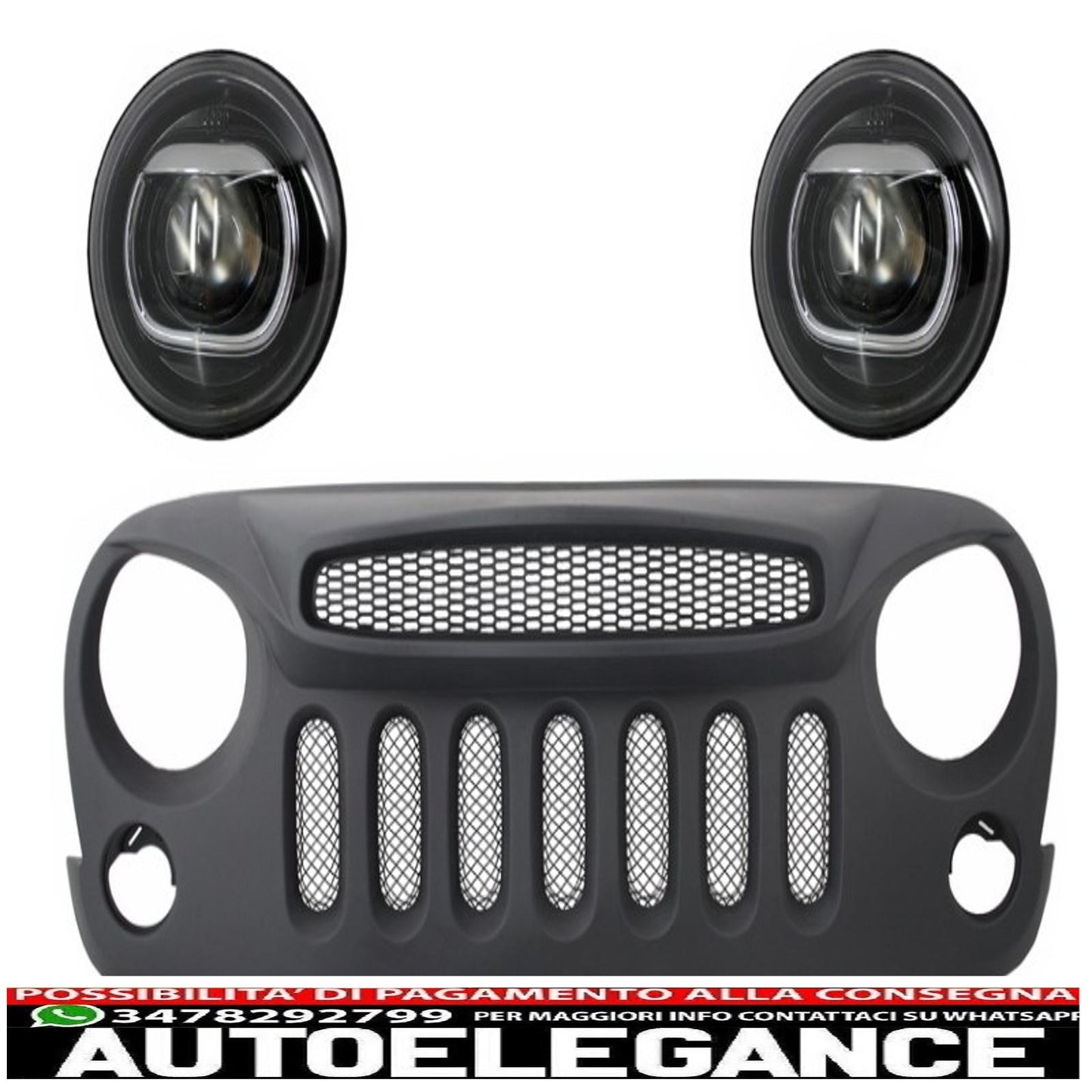 Maschera spettro sulla griglia anteriore centrale con fari bi-xeno nascosti adatta per Jeep Wrangler Rubicon JK (2007-2017) design Angry Bird