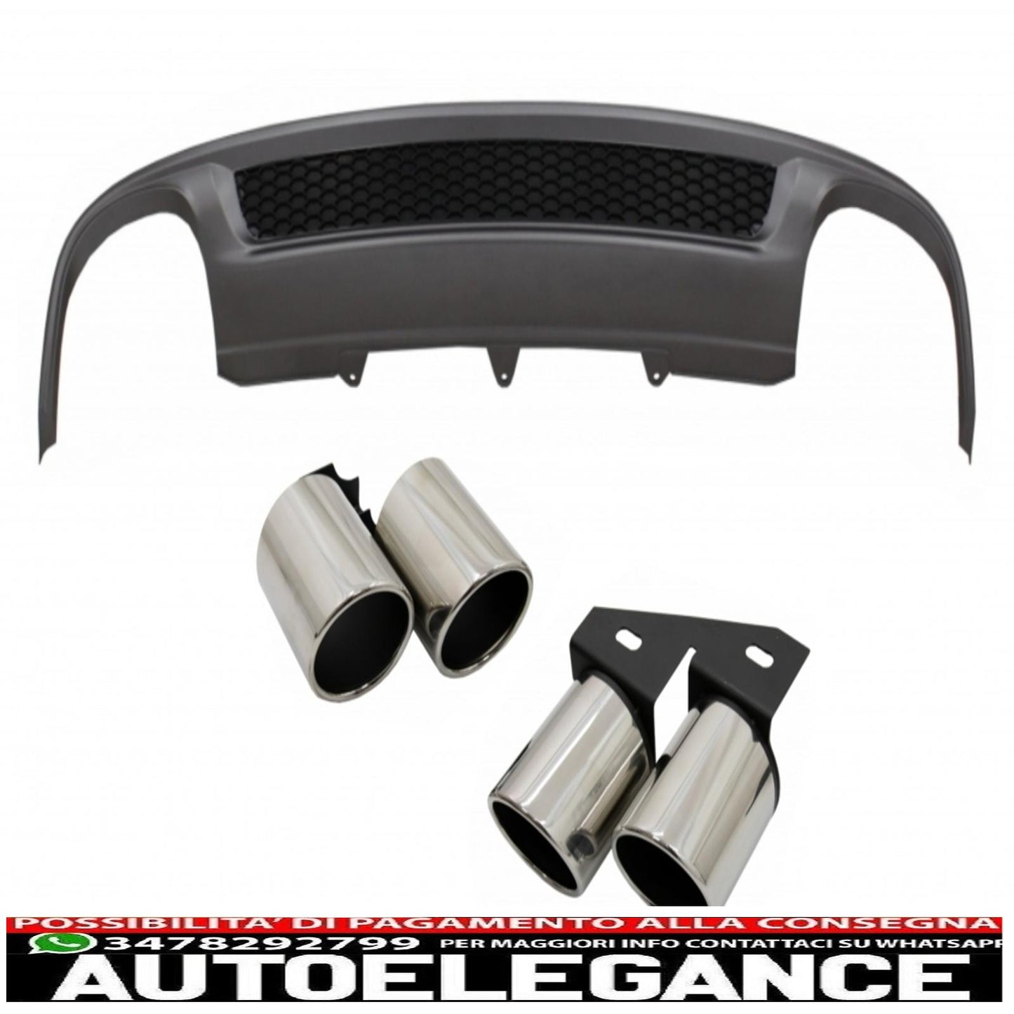 Diffusore d'aria con mantovana per paraurti posteriore adatto per audi a4 b8 facelift limousine avant (2012-2015) con terminali di scarico terminali di scarico solo design s-line paraurti standard