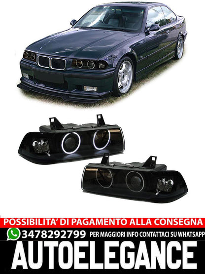 Faro anteriore CCFL Angel Eyes aftermarket compatibile con BMW Serie 3 E36 Coupé Cabrio
