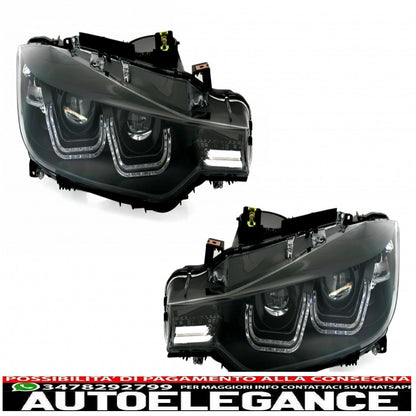 fari led adatti per bmw serie 3 f30 f31 (10.2011- 06.2015) doppia u 3d xeno look neri