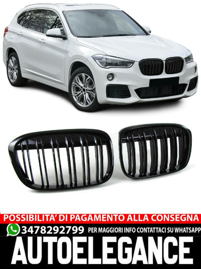 Griglia del radiatore sportiva doppia barra lucida per prestazioni aftermarket compatibile con BMW X1 F48 14-19