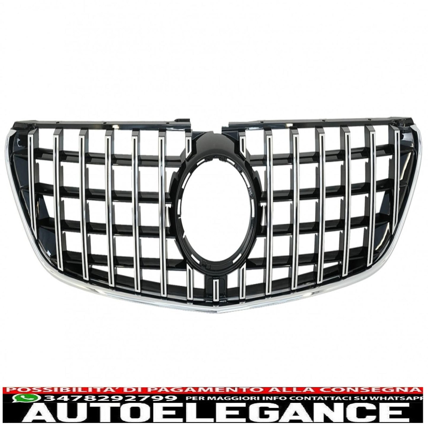 central grille suitable for mercedes v class w447 (2014-03.2019) gt r design panamericana black chrome