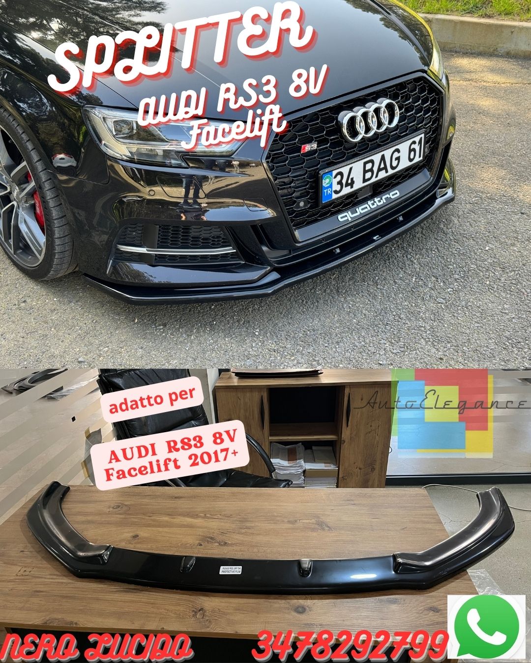 ⭐SPLITTER ADATTO PER AUDI RS3 8V Facelift 2017+  Versione 2⭐