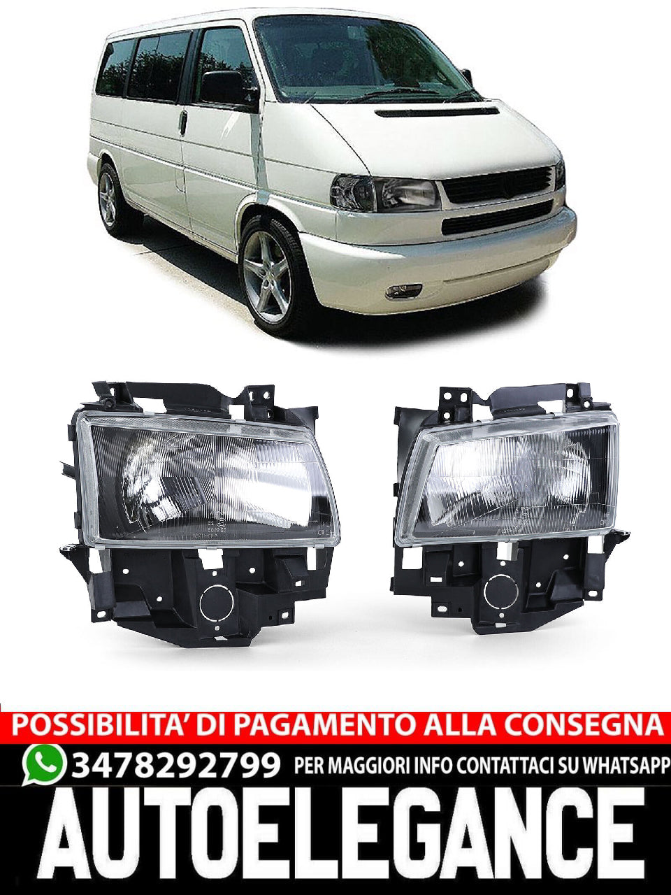 Pair of H4 Black Smoke Headlights for VW Bus T4 Caravelle Multivan 96-03 