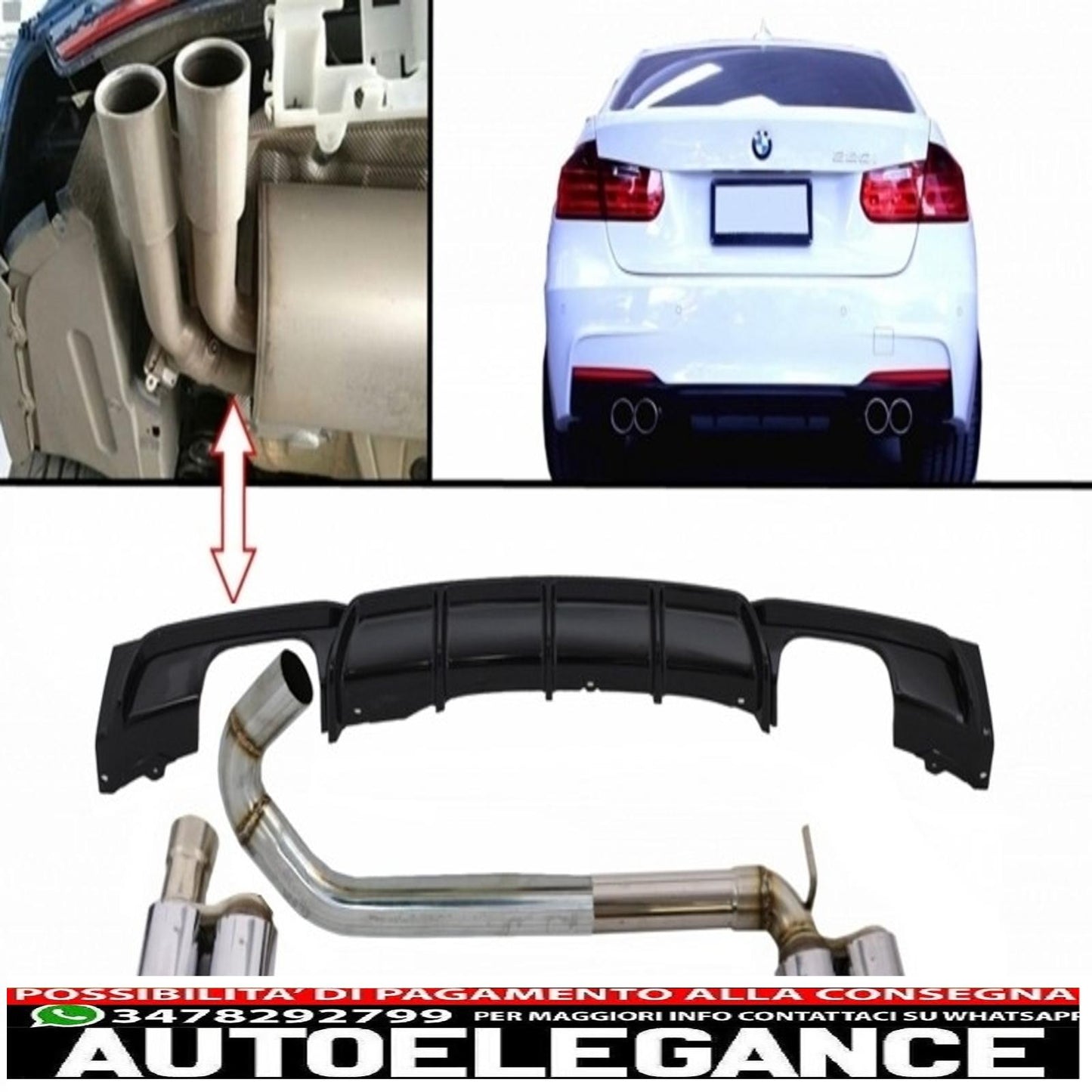 paraurti posteriore spoiler mantovana diffusore con doppi sistemi di scarico doppi terminali di scarico m3 m performance design adatto per bmw serie 3 f30 f31 (2011+) limousine touring