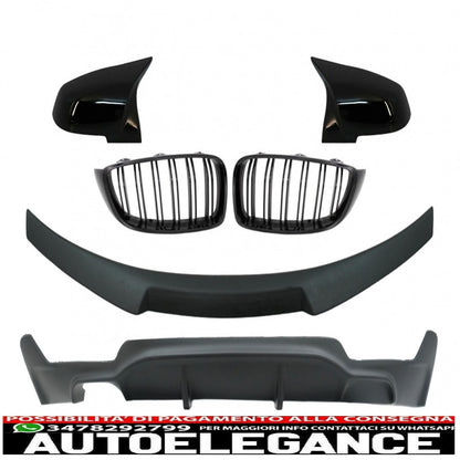 pacchetto di conversione al design M Performance griglie centrali con spoiler sul bagagliaio e coperture degli specchietti adatto per BMW Serie 4 Coupé F32 (2013-up) diffusore d'aria nero opaco