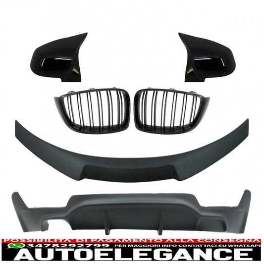pacchetto di conversione al design M Performance griglie centrali con spoiler sul bagagliaio e coperture degli specchietti adatto per BMW Serie 4 Coupé F32 (2013-up) diffusore d'aria nero opaco