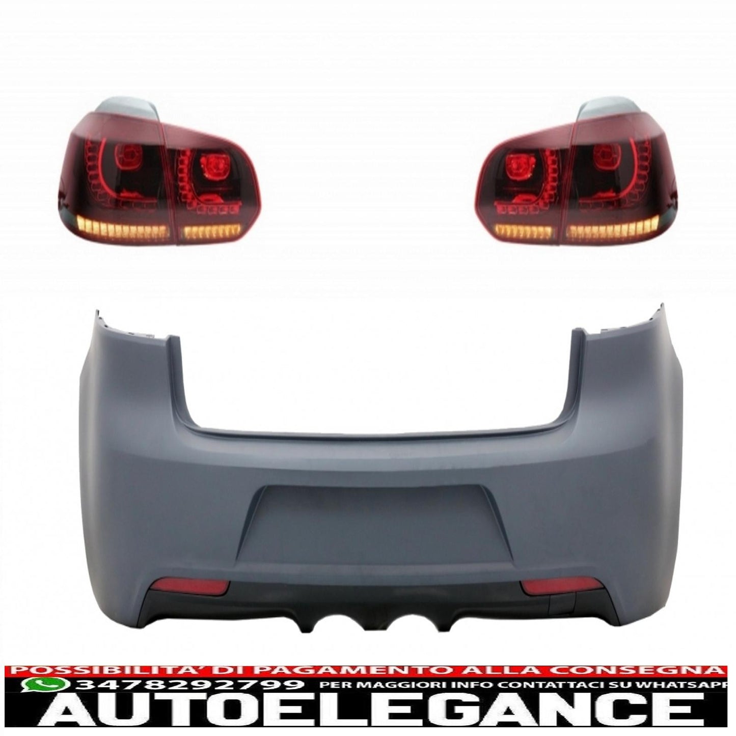 Rear bumper and taillights full led static direction light red smoke suitable for vw golf vi (2008-2013) design r20