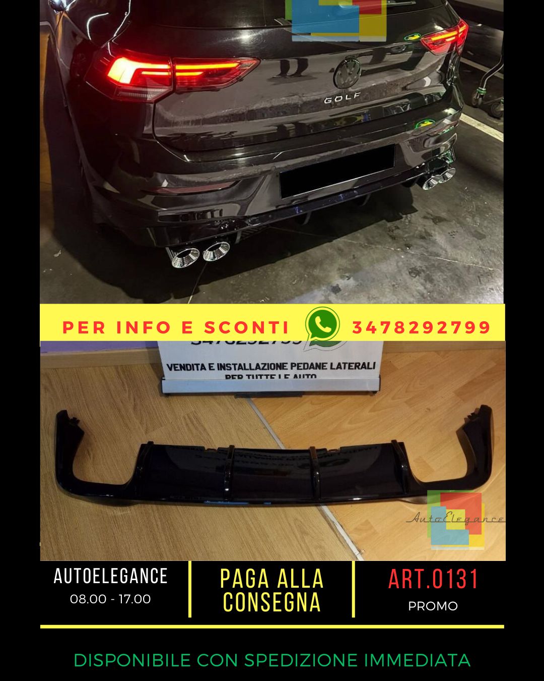 ⭐DIFFUSORE POSTERIORE VW GOLF 8 VIII 2019+ SOTTO PARAURTI TERMINALI RLINE ABS⭐