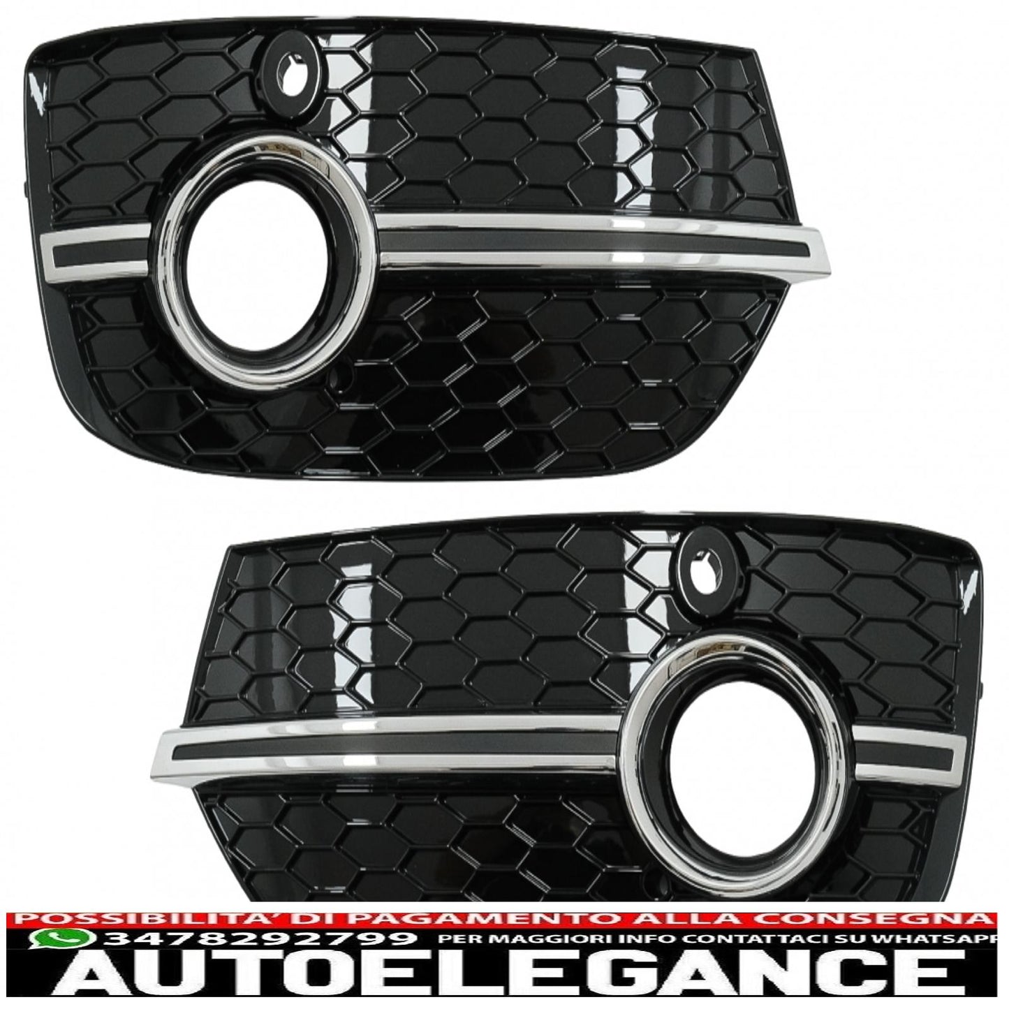 Copri fendinebbia griglie laterali adatto per Audi Q3 8U (2011-2014) RS Design Piano nero cromato AUTOELEGANCERICAMBI