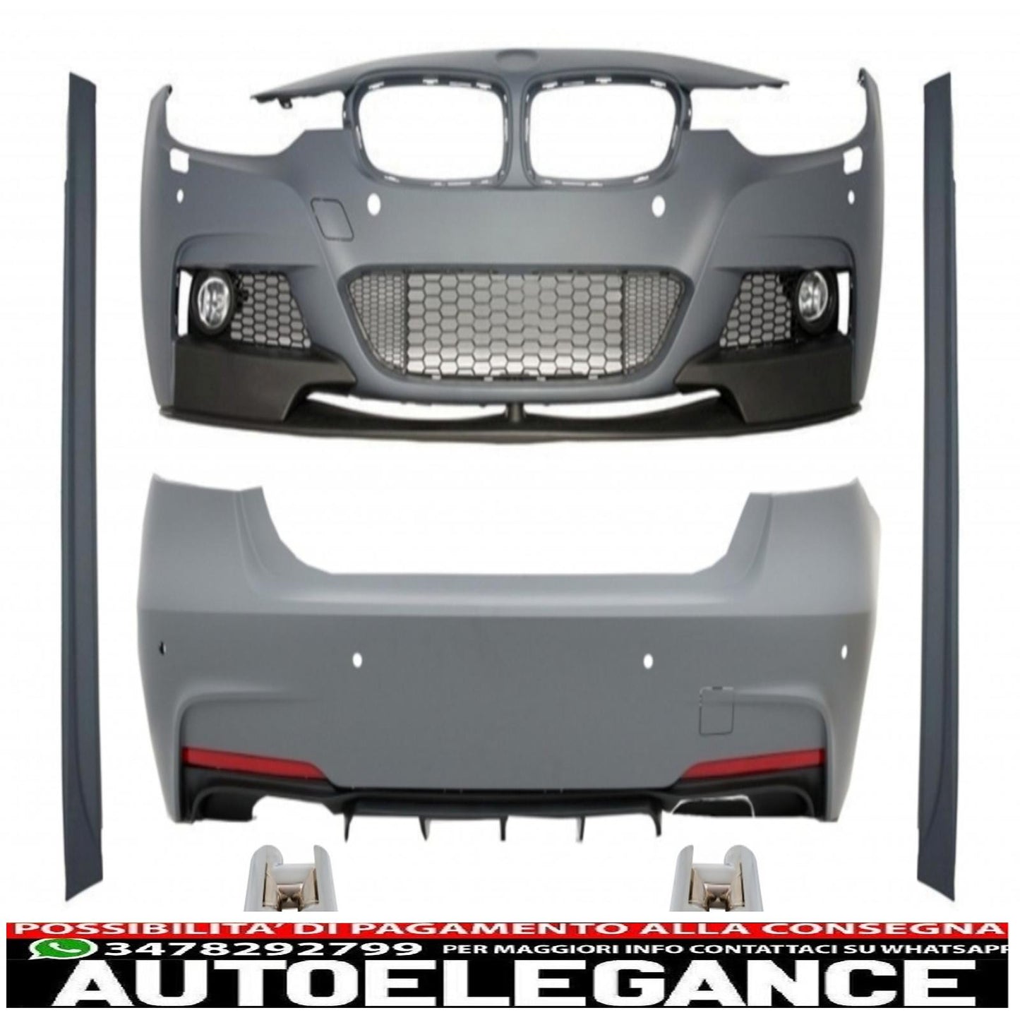 Complete body kit with dual chrome dual exhaust tips suitable for BMW 3 Series F30 (2011-2019) M-Performance design
