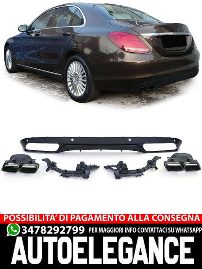 Diffusore Posteriore Sportivo con Terminali di Scarico Nero compatibile per Mercedes W205 Berlina 14-18