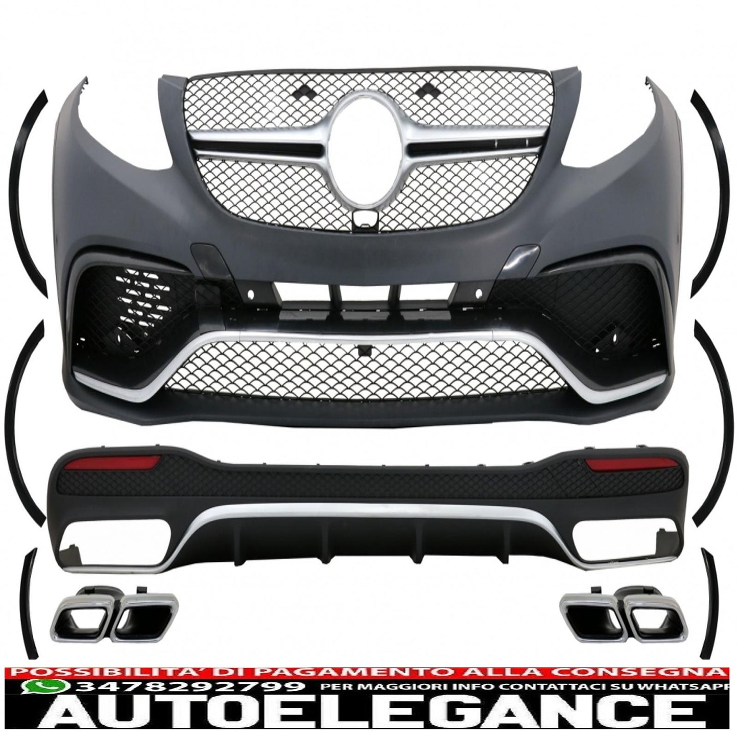 complete body kit suitable for mercedes gle w166 suv (2015-2018) black chrome
