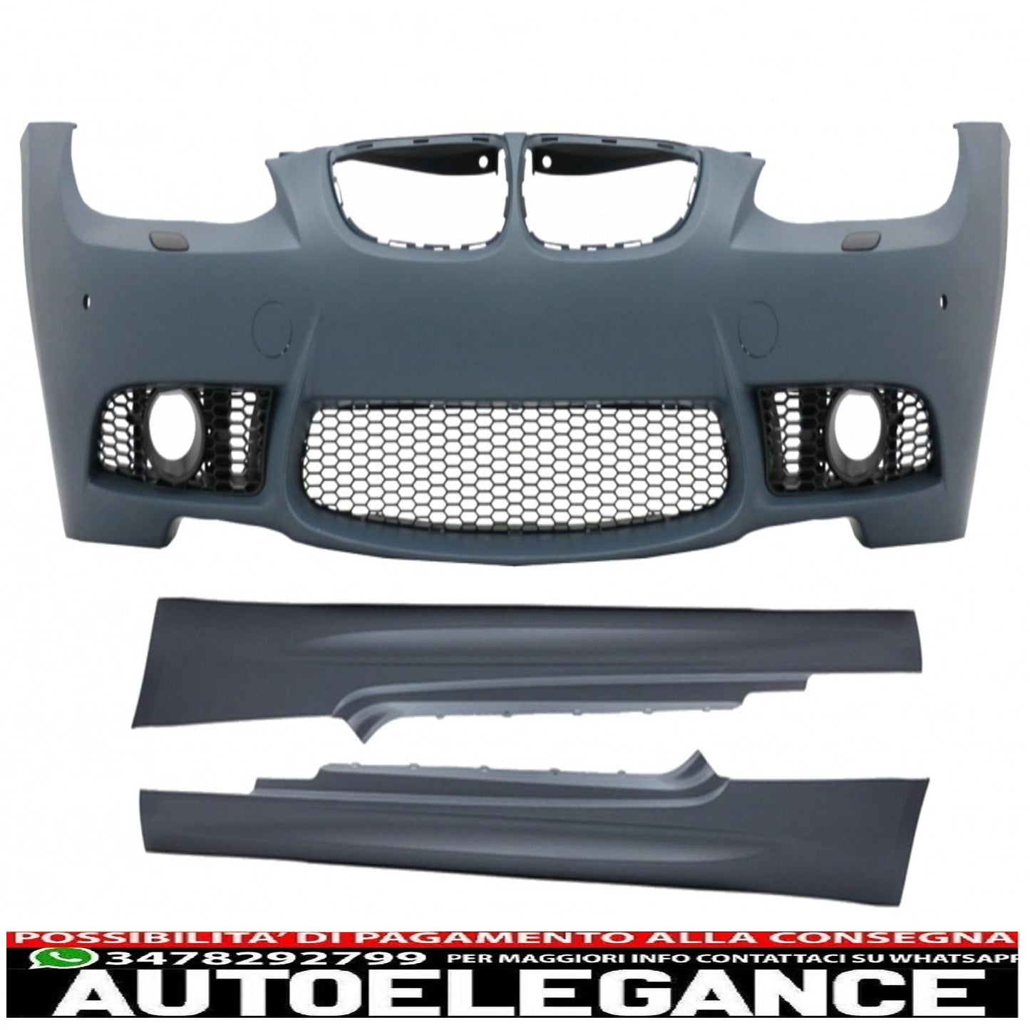 paraurti anteriore con minigonne laterali adatto per bmw serie 3 e92 coupe e93 cabrio (2006-2009) m3 look senza proiettori