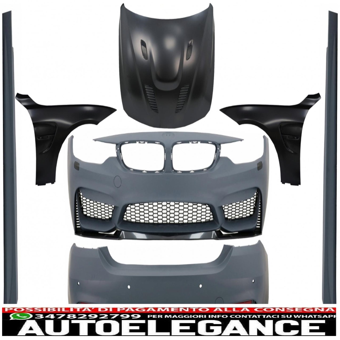 kit carrozzeria completo adatto per bmw serie 4 f32 f33 (2013-02.2017) design m4 con cofano motore e parafanghi anteriori neri