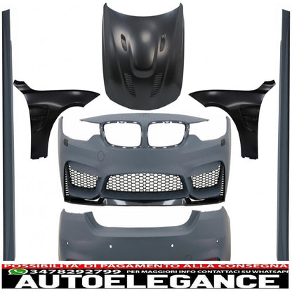 kit carrozzeria completo adatto per bmw serie 4 f32 f33 (2013-02.2017) design m4 con cofano motore e parafanghi anteriori neri