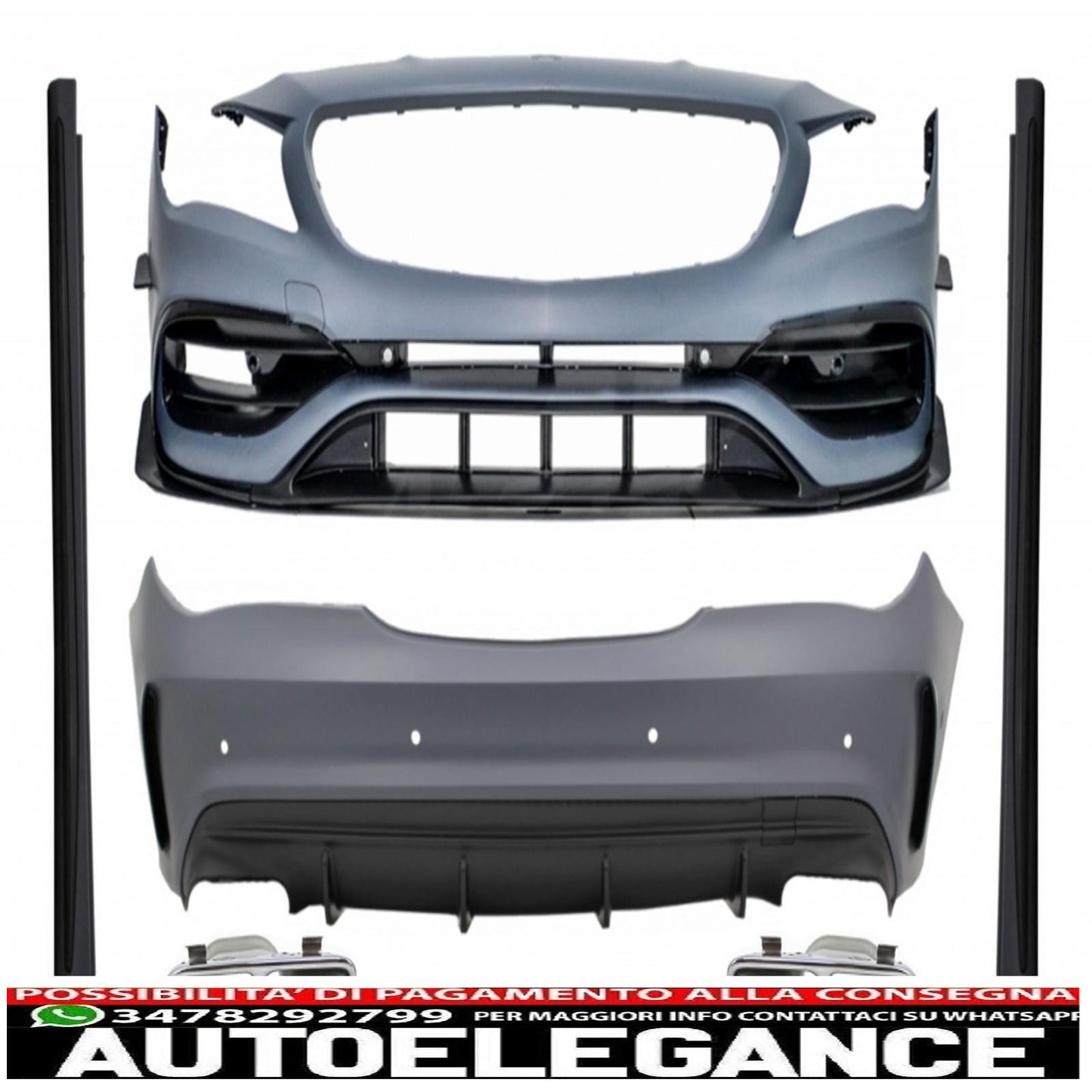 complete body kit with chrome exhaust tips suitable for mercedes cla c117 w117 (2013-2018) restyling cla45 design