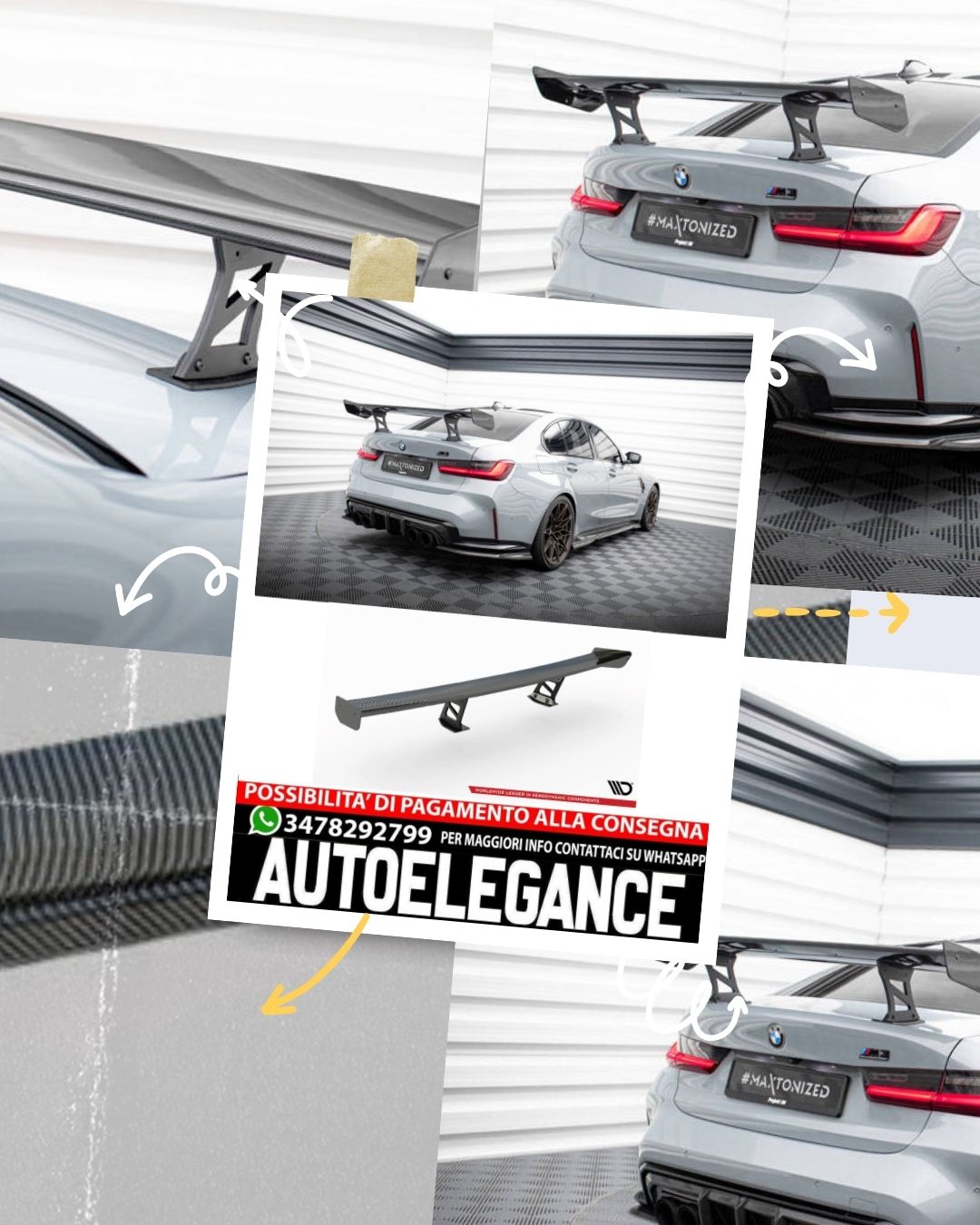 SPOILER IN CARBONIO CON STAFFE INTERNE MONTANTI PER  BMW M3 G80  ( 2021 - )