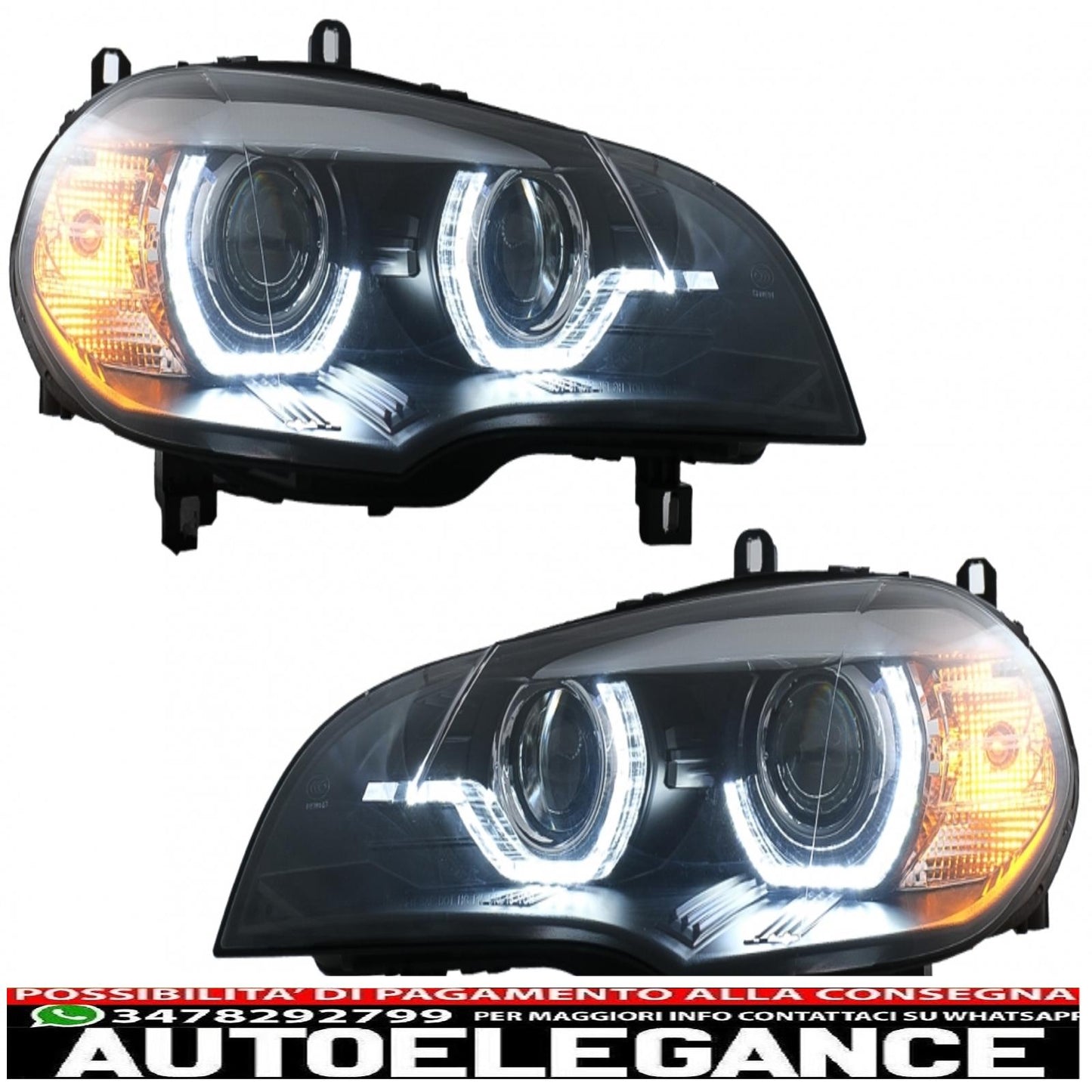 xenon headlights angel eye 3d dual halo led drl rims suitable for bmw x5 e70 (2007-2010) black 