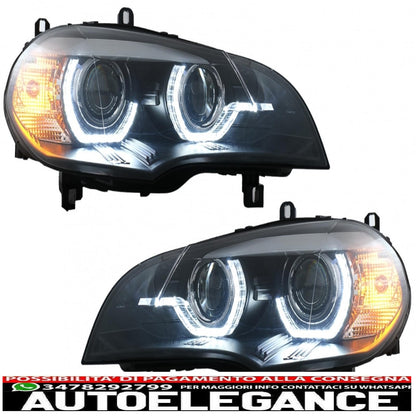 xenon headlights angel eye 3d dual halo led drl rims suitable for bmw x5 e70 (2007-2010) black 
