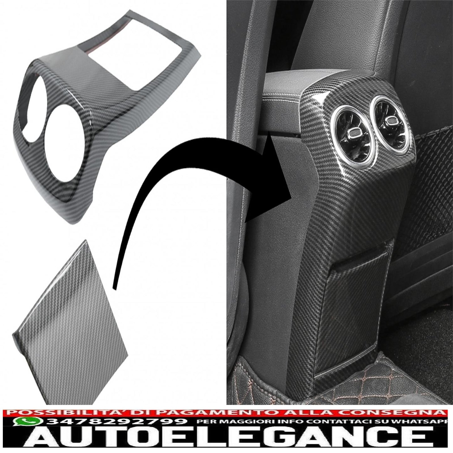Copertura del rivestimento della presa d'aria della scatola del bracciolo posteriore adatto per mercedes classe A w177 v177 (2018-up) in fibra di carbonio AUTOELEGANCERICAMBI