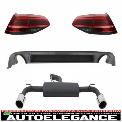 diffusore d'aria per paraurti posteriore adatto per vw golf 7.5 vii (2017-up) con sistema di scarico completo e fanali posteriori a led luci di svolta sequenziali dinamiche design gti