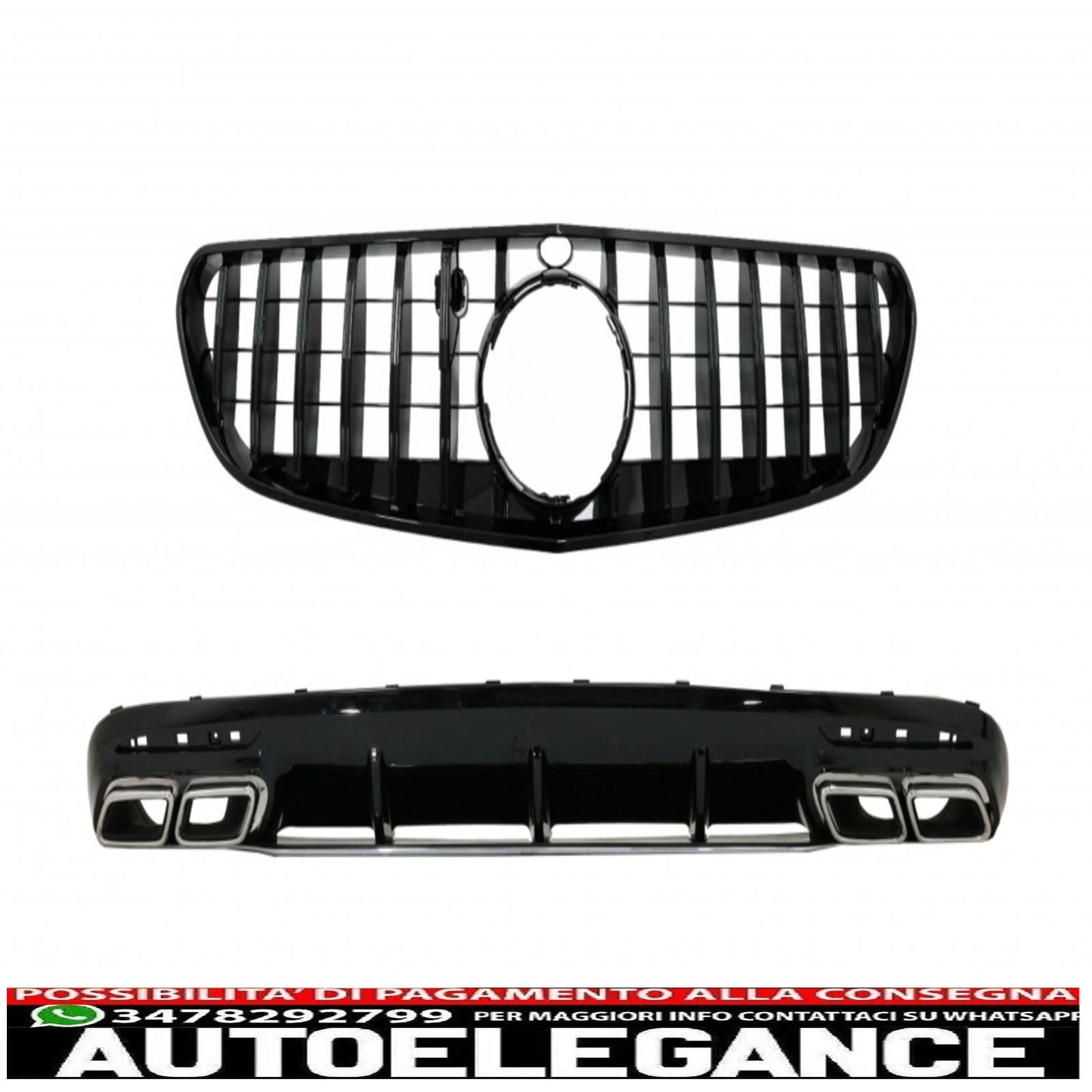 diffusore d'aria per paraurti posteriore con terminali di scarico cromati e griglia centrale nera, adatto per mercedes classe s c217 coupe (2014-2017) s63 gt-r design