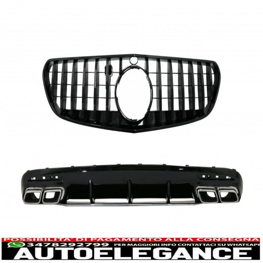 diffusore d'aria per paraurti posteriore con terminali di scarico cromati e griglia centrale nera, adatto per mercedes classe s c217 coupe (2014-2017) s63 gt-r design